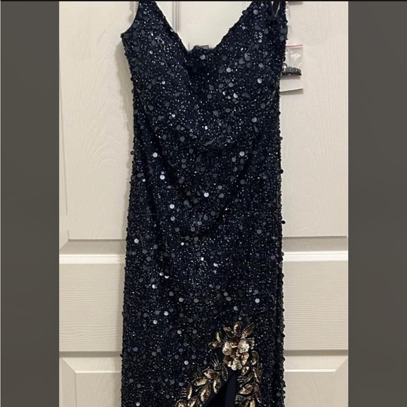 david's bridal navy sequin dress blue navy mini dress Penny Lane Navy Sequin Mini Dress